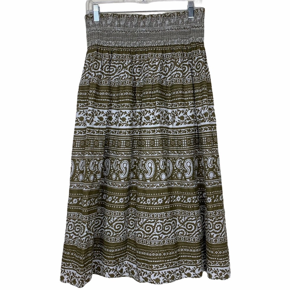 Halogen Boho Paisley Smocked Midi Hippie Skirt